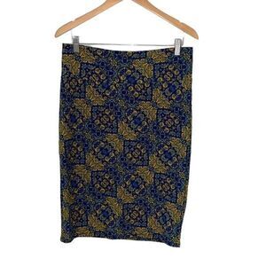 Lularoe Womens Pencil Straight‎ Skirt Floral Stretch Casual Blue Yellow Large